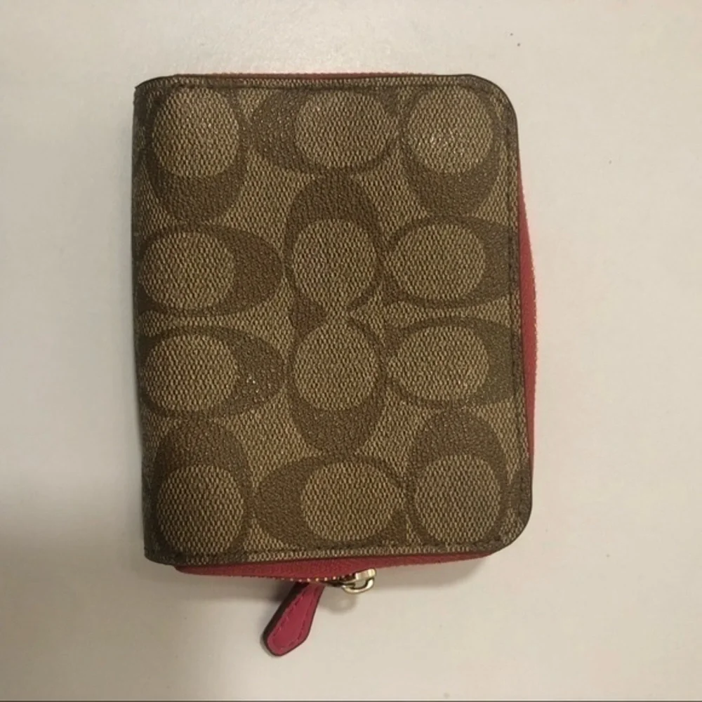 Coach signs brown/khaki pink wallet
